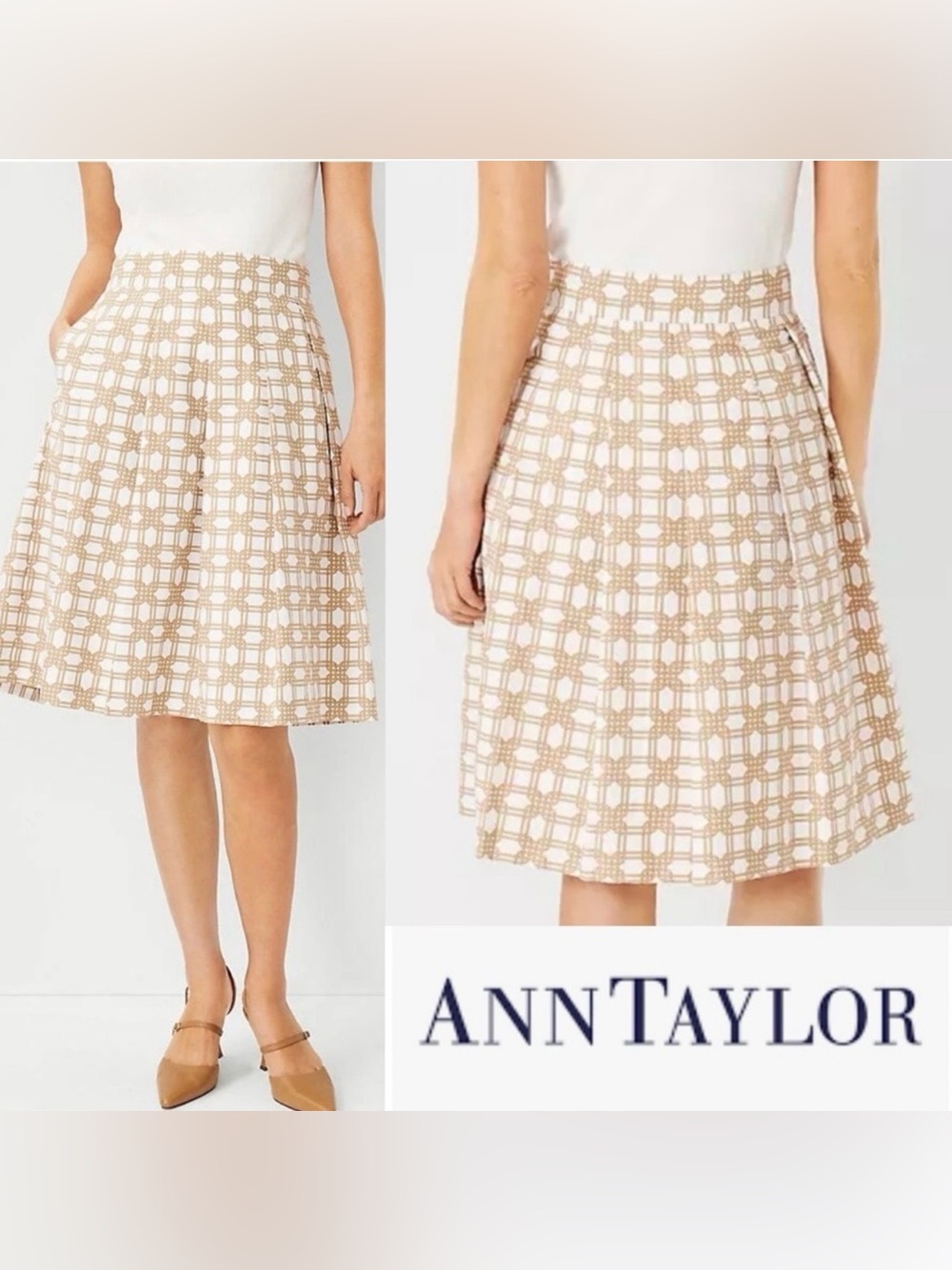 Ann Taylor Rattan Pleated Knee-Length Skirt (NWOT)